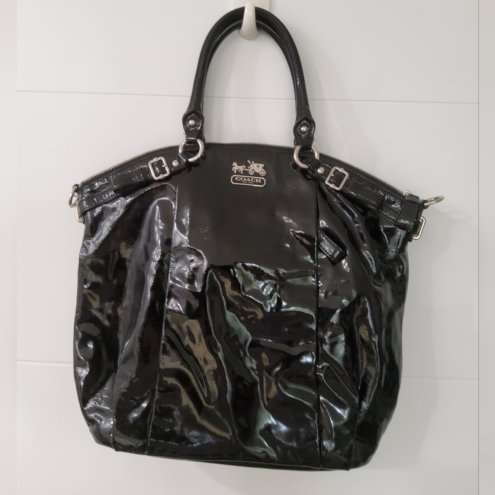 Coach Madison Lindsey Black Patent Leather Tote Bag